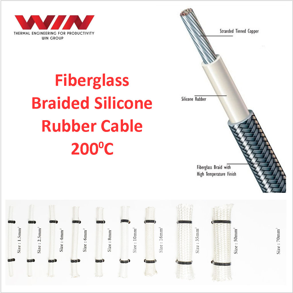 Fiberglass Braided Silicone Rubber Cable Heater 200 C